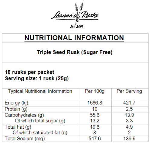 Triple Seed Rusk (Sugar Free)
